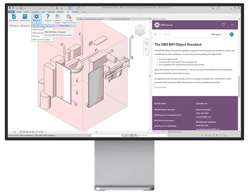 Preview of the NBS BIM Object Standard in the NBS-Plugin